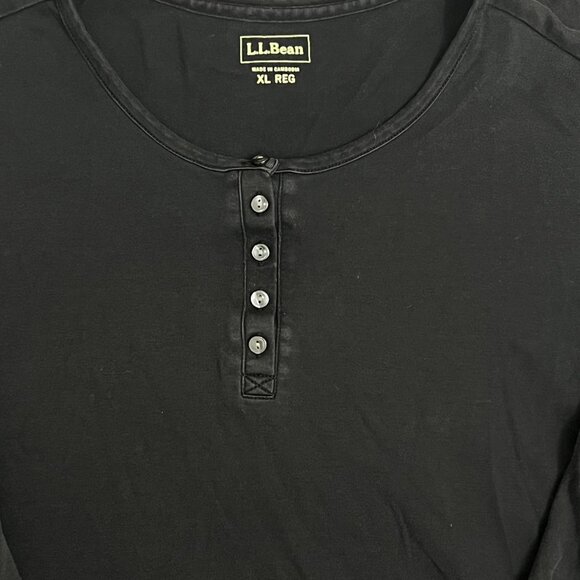 LL Bean Womens XL Henley Shirt 3/4 Sleeve Black 100% Cotton Made in Cambodia - Picture 8 of 8